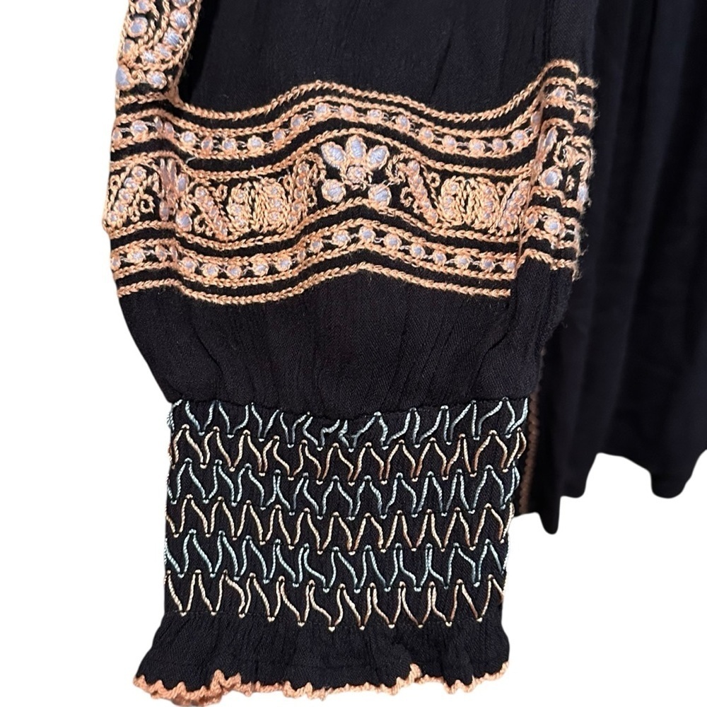 FREE PEOPLE  WIND WILLOW BOHO EMBROIDERED TUNIC MINI DRESS BLACK CORAL Size XS - Picture 4 of 11